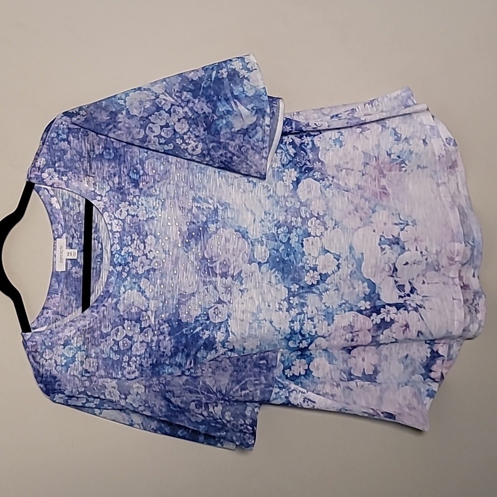 Concepts Purple Floral Flutter Sleeve Top Sz XXL